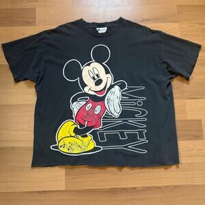 Vintage 90's Jacques Morét Black Mickey Mouse Crop Oversized Tee Shirt Sz XL VTG